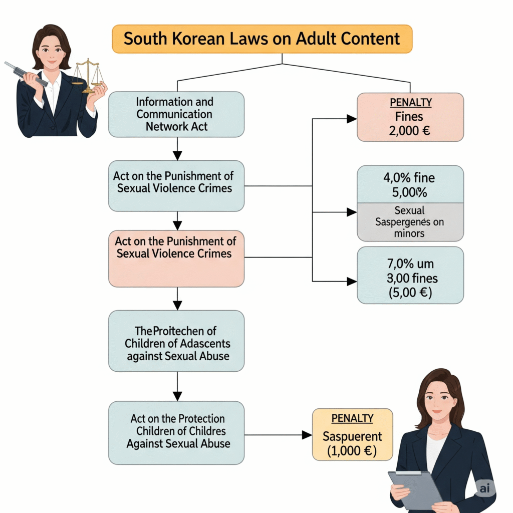 한국 성인 콘텐츠 법률 요약 다이어그램 한국 성인 콘텐츠 법률 요약 다이어그램