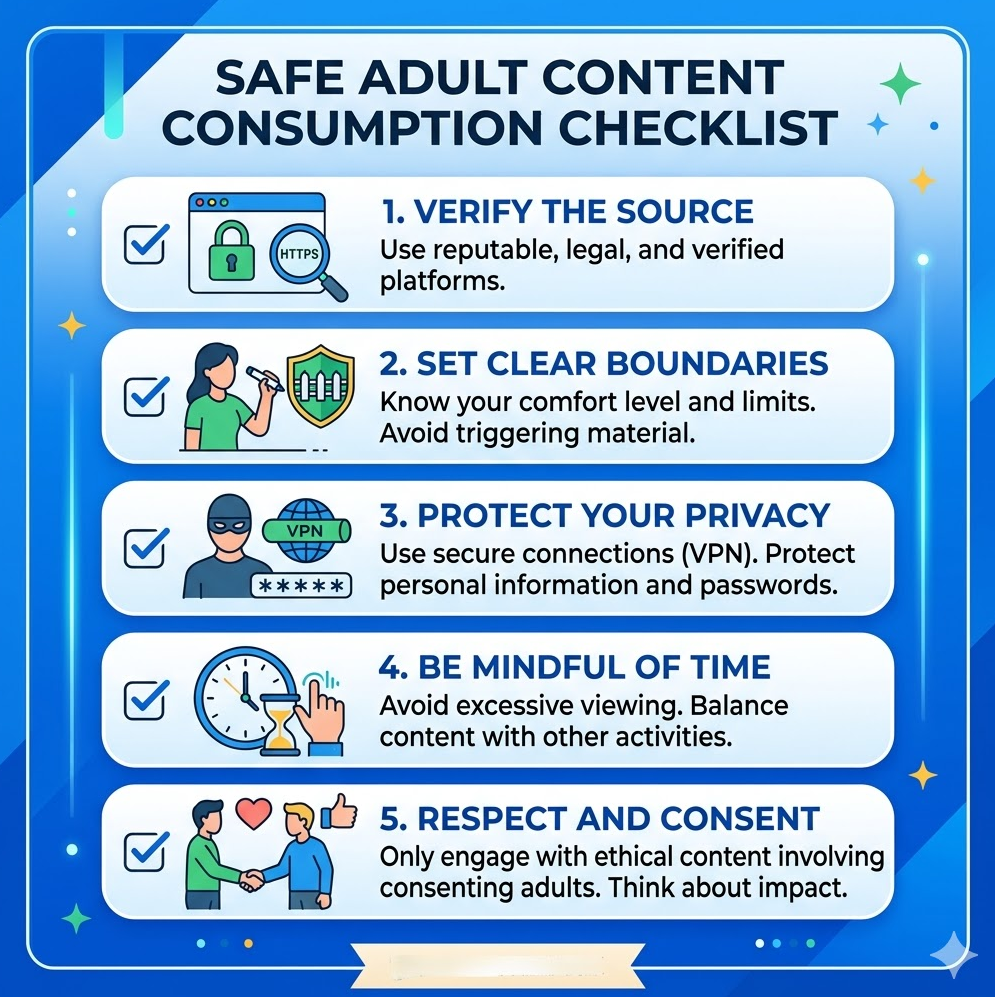 성인 콘텐츠 안전 이용 인포그래픽. 체크리스트 형식