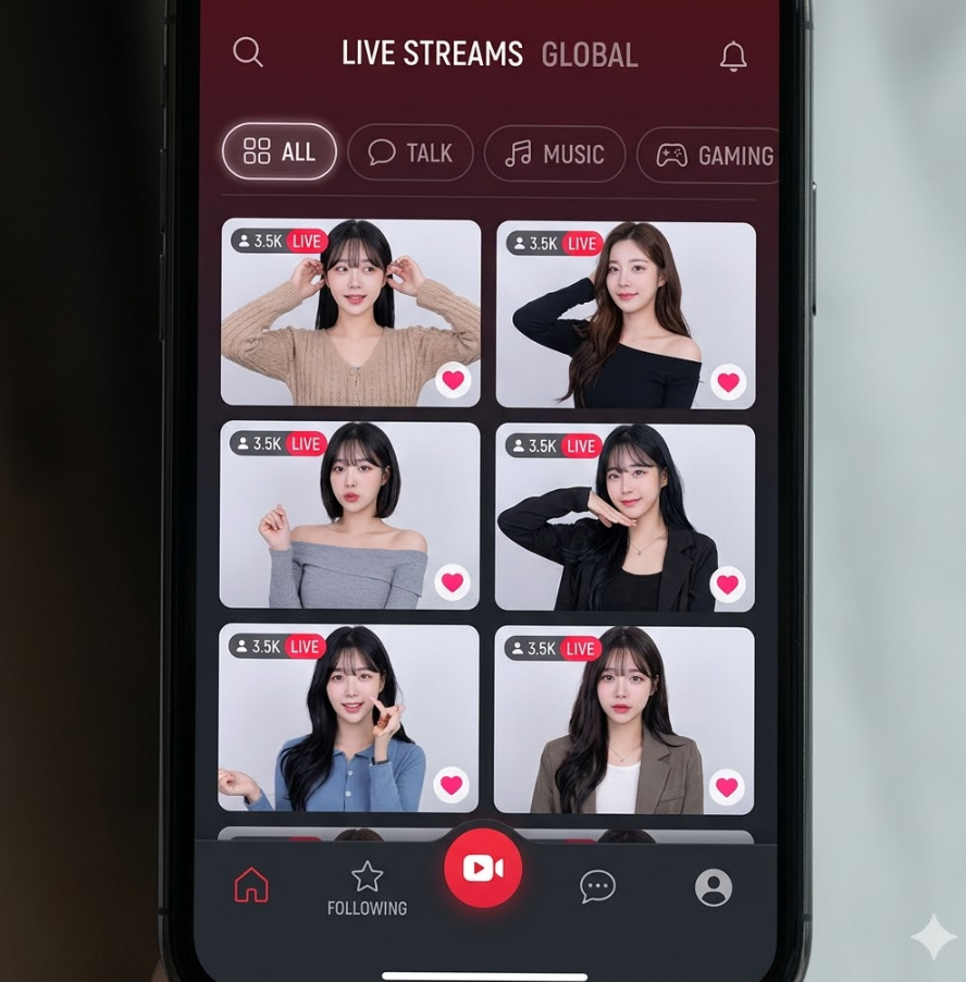 빨간비디오 di동 모바일 화면 스크린샷, BJ 썸네일 배열