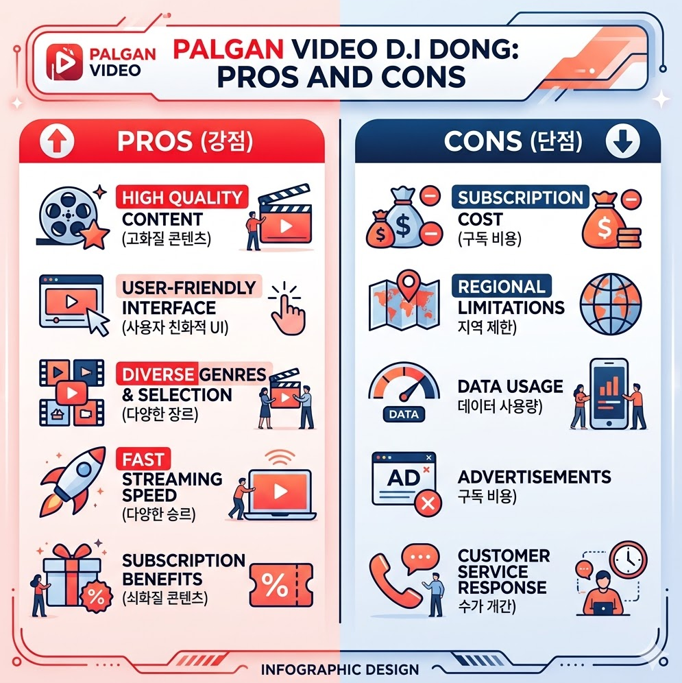 장단점 인포그래픽, Pros(강점)와 Cons(단점)을 균형 있게 나열